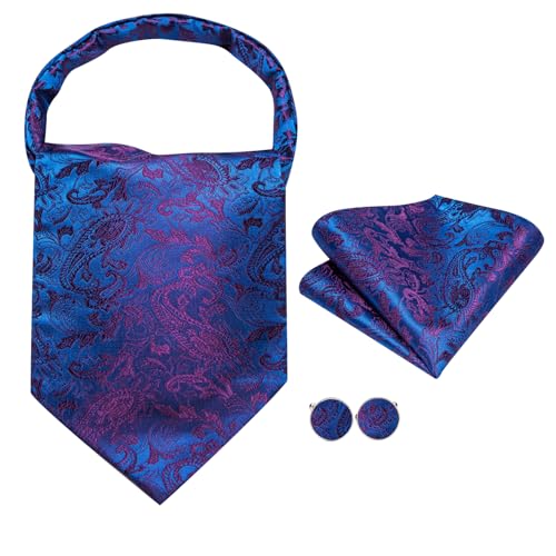 Image of Dubulle Paisley Floral Ascot for Men Self Tie Mens Cravat and Pocket Square Cufflinks Wedding