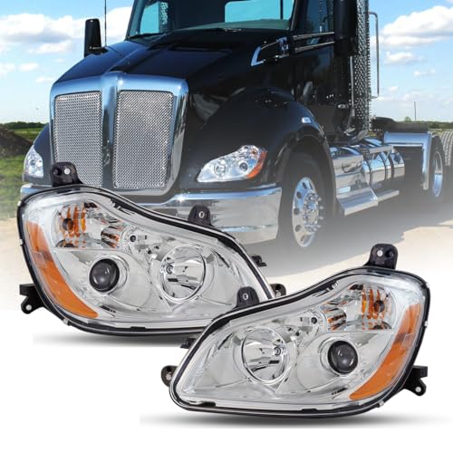 Sterlix PAIR T680 Headlights Headlamps 2013-2021 [Included All Bulbs] DOT SAE Projector Low Beam Reflecting High Beam Replacement Left&Right Headlights Assembly-Chrome
