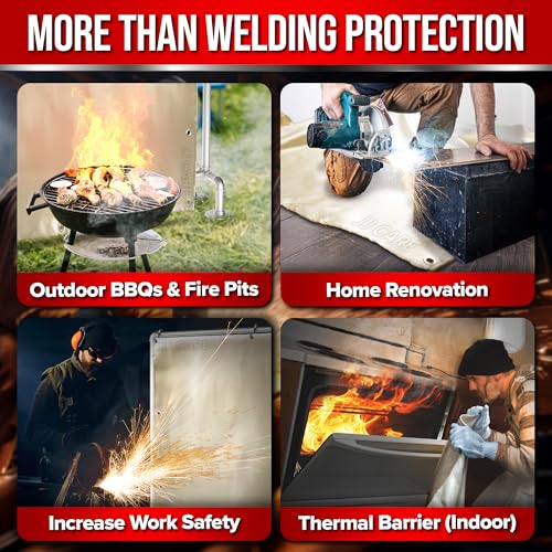 Image of JJ CARE Welding Blanket - 6 ft. x 10 ft. (Pack of 2), 850GSM Fiberglass Welding Blanket for Smokers with Brass Grommets, Heavy Duty Fireproof Welders Mat for Industrial, Smoker, Grill and Camping