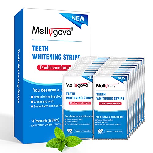 Mellygova Teeth Whitening Strips Non-Slips for Sensitive Teeth 30-Minute Fast-Result Whitening Strips Remove All Manner of Stains 28 White Strips Teeth Whitening Kit Great Teeth Whitener