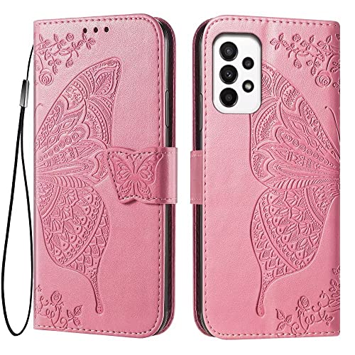Custodia per Samsung Galaxy A23 5G 6.6 Inches Flip Folio Cover Magnetica per Telefono con 3 Slot per Schede 1 Portafoglio Case - rosa pelle