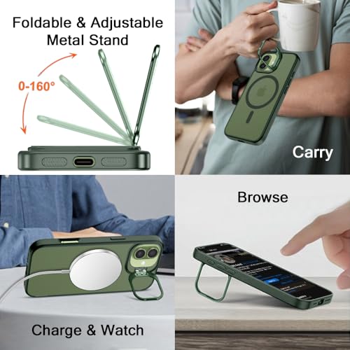 Image of TheGiftKart Hybrid Matte Frosted Back Cover Case for iPhone 17 Compatible with MagSafe | Built-in Stand | Shockproof Hard Back Cover Case for iPhone 17 (PC & TPU, Translucent Green)