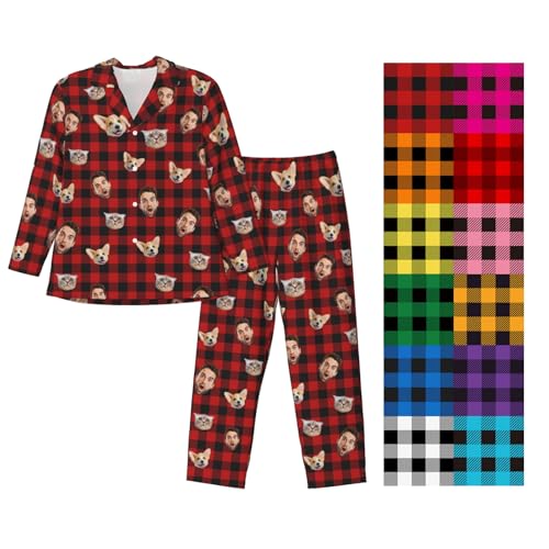 Custom Pajamas Set Christmas Pants Plaid Personalized Funny PJ Pant Design with Face Pajama