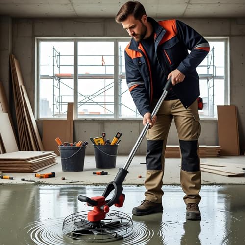 vnmudzeo Electric Concrete Trowel Machine,w/130 cm Extension Pole and Dual Power Supply,900W Brushless Wall Smoothing Device,for Compaction Finishing Polishing 20000mAh