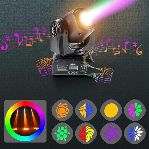 Image of Led Moving Corded Electric Head Light 30W Dj Lights Stage Lighting with 8 GOBO 15 Color by DMX and Sound Activated Control Spotlight for Disco Party Wedding Church Live Show Ktv Club.., Black