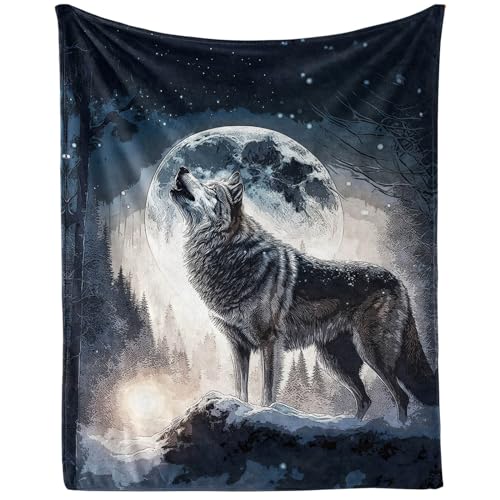 Homieblanket Howling Wolf Blanket for Boys Girls Cool Wolf Themed Design Printed Throw Blankets for Kids Lap Chair Sofa Warm Soft Cozy Blanket 40x 50