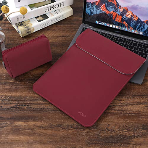 Hyzuo 13 Inch Laptop Sleeve Compatible With Macbook Air M2 A2681 13.6" Display, Macbook Air 13 M1 2018-2022, Macbook Pro 13 M2 M1 2016-2022, Faux Suede Leather Case With Accessory Bag, Wine Red #TOP5
