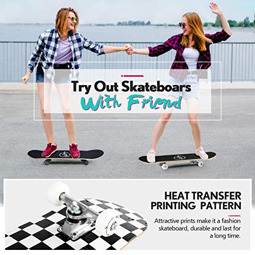 Image of BELEEV Skateboards for Beginners, 31 x 8 inch Complete Skateboard for Kids Teens Adults, 7 Layer Canadian Maple Double Kick Deck Concave Cruiser Trick Skateboard with Multifunction Skate T-Tool