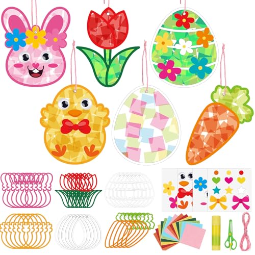 24 Pack Easter DIY Suncatcher Craft Kit Easter Paper Crafts Stain...