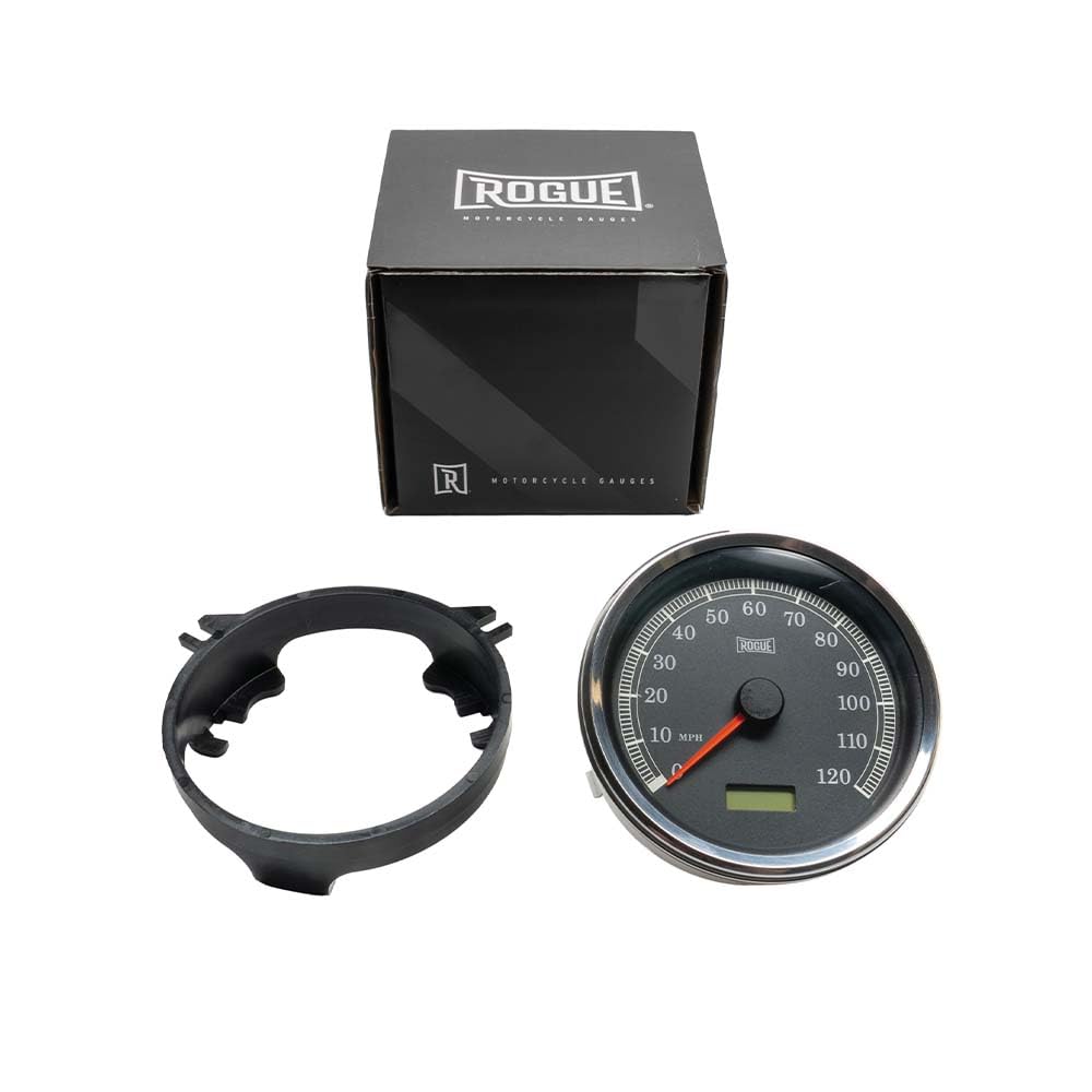 Rogue Motorcycle 120 MPH Speedometer Gauge Kit Fits 1996-2003 Harley Davidson FXST, FLST, FXDWG, FLHR Softail Models - Digital Odometer - Plug & Play - 4-1/4" Diameter