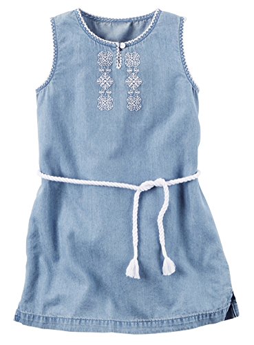 Robe en chambray brodé pour fille anti-irritation en coton souple bleu