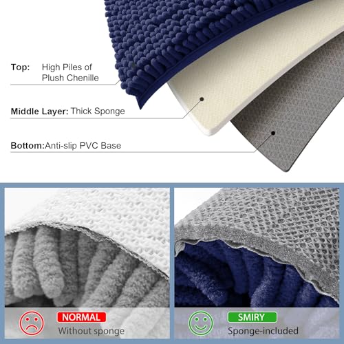 Smiry Luxury Chenille Bathroom Rugs 40x24, Extra Soft and Absorbent Shaggy Bath Mat, Machine Washable, Non-Slip Plush Carpet Runner for Tub, Shower, and Floor, Home Decor Accessories, Navy Blue