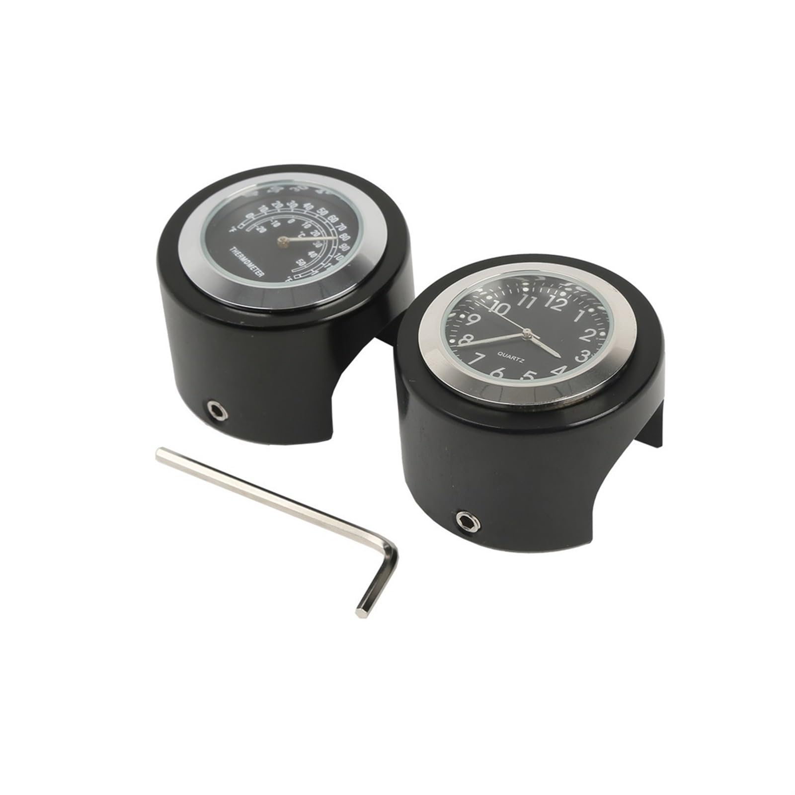 Tablero de moto Termómetro con esfera para manillar de motocicleta para Yamaha Sporter XL 7/8" y 1", montaje en cromo negro(Negro)