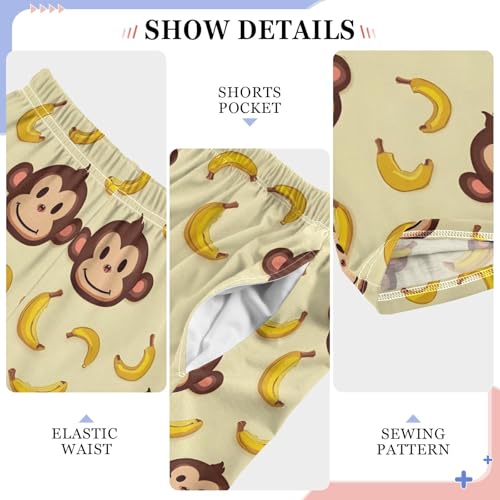 Cute Yellow Monkey Banana Cute Pajama Pants, Soft Sleepwear Lounge Pants Pajama Pj Bottoms for 6-14 Years4