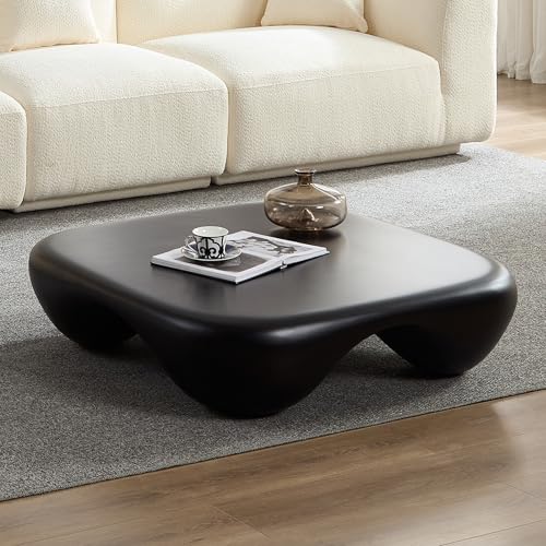 BBTJOINT Luxury Black Coffee Table, Modern Curved Design,40-inch Square Side Table, Contemporary Living Room Furniture Drink Table