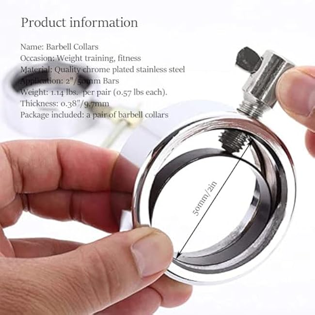 Barbell Collars, 2inch Barbell Collar Clips,Pair of Stainless Steel Barbell Clamp Clips for Weightlifting Fitness Workout Training