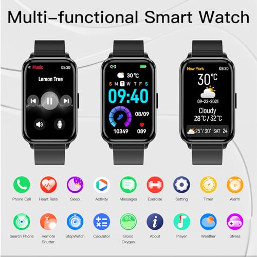 Smart Watch Fitness Tracker Make/Answer calls for Women Men with Heart Rate Blood Oxygen Sleep Monitor Sports Modes Step Calorie Counter IP68 Waterproof for Android Phones iPhone (Rectangle, Black) - Image 3