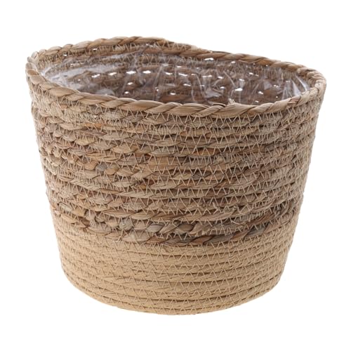 QWQJ Straw Weaving Flower Plant Basket Grass Indoor Outdoor Garden Container for Plantable Bonsai Decoration