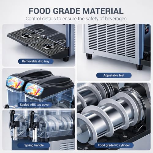 Image of Slushie Machine Commercial, 4Galx2 Tanks Frozen Drink Machine, 110V Stainless Steel Margarita Slushie Maker for Restaurant Bar Home Party Cocktail Alcohol Beverage Wine, 8Gal /30L