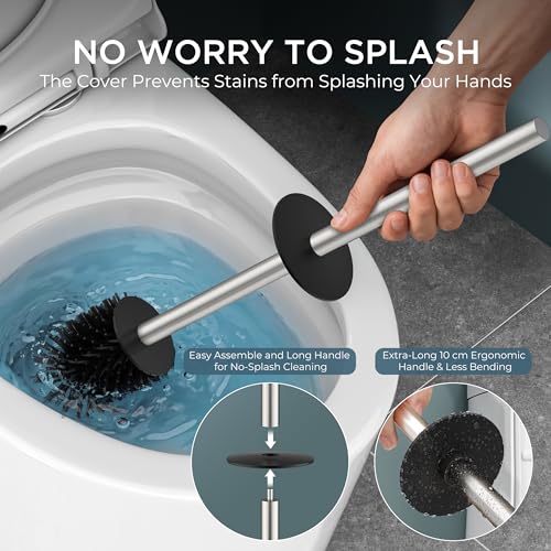 Image of FORIOUS Stainless Steel Toilet Bowl Brush Scrubber and Holder Set Medium