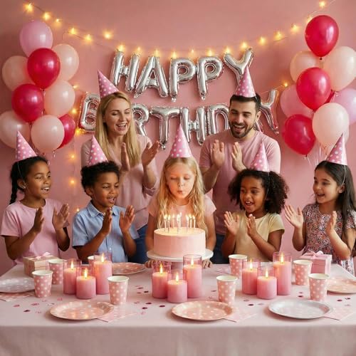 Image of Homemory Pink Glass Flameless Candles, Battery Operated LED Pillar Candles with Remote & Timer, Real Wax Flickering Candles, Romantic Decorative Lights for Home Wedding Party, Set of 3
