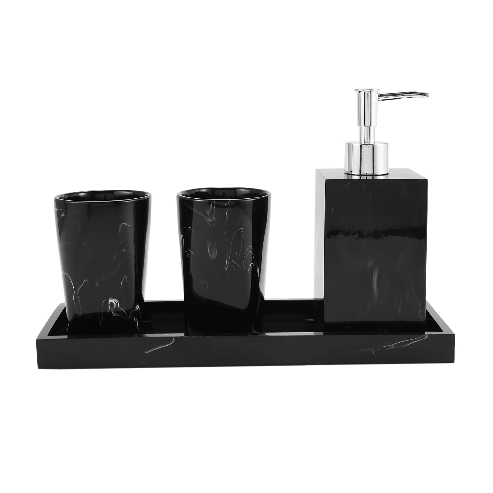 CTRLZS Marble Texture Bathroom Supplies Black 4Pcs Resin Bathroom Accessories with Dispenser Toothbrush Holder Soap Dispenser