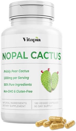 Nopal Cactus 1000 mg (20000 mg) por porción, suplemento en polvo de extracto de cactus de tuna 201 120 cápsulas vegetales Vegano y sin OMG