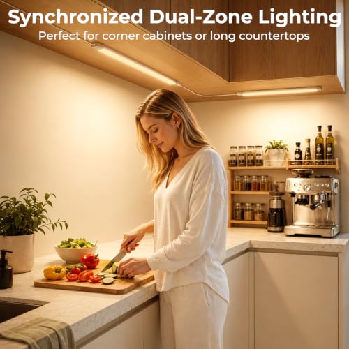 Image of ASOKO LED Under Cabinet Lighting, Plug-in Integrated 2-Bar Under Counter Lights with On Off Switch, 1400LM Bright Linked ETL Light Bar 2700K Warm White for Kitchen Cabinets, Shelves, Workbench