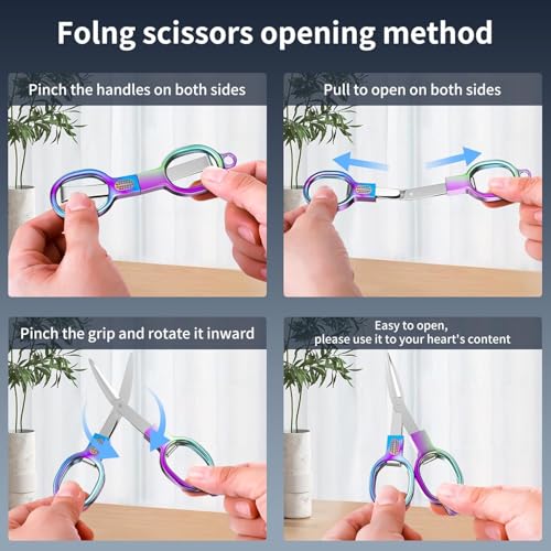 Image of Folding Stainless Steel Travel Scissors - Mini Portable Safety Foldable Pocket Scissors for Travel, Home, Office, Sewing, Crafts, Nurses, Badge Holder Accessories, Outdoor Use
