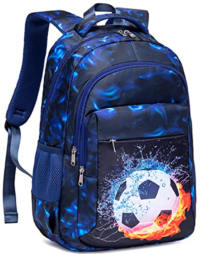 LEDAOU Mochila escolar para meninos e meninas e crianças, mochila de ensino fundamental para 8 a 14 anos, Bola azul futebol, Medium, Mochila para meninos e meninas