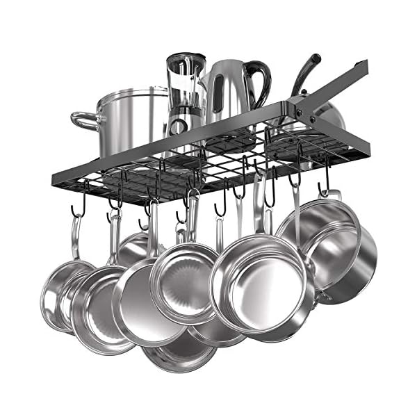 Vdomus Pot Rack Wall Mounted, Hanging Pot Rack, Cookware Organizer, Square Grid Kitchen Storage Pot and Pan Organizer with 15 Hooks, Ideal for Pans, Utensils, Cookware (black)