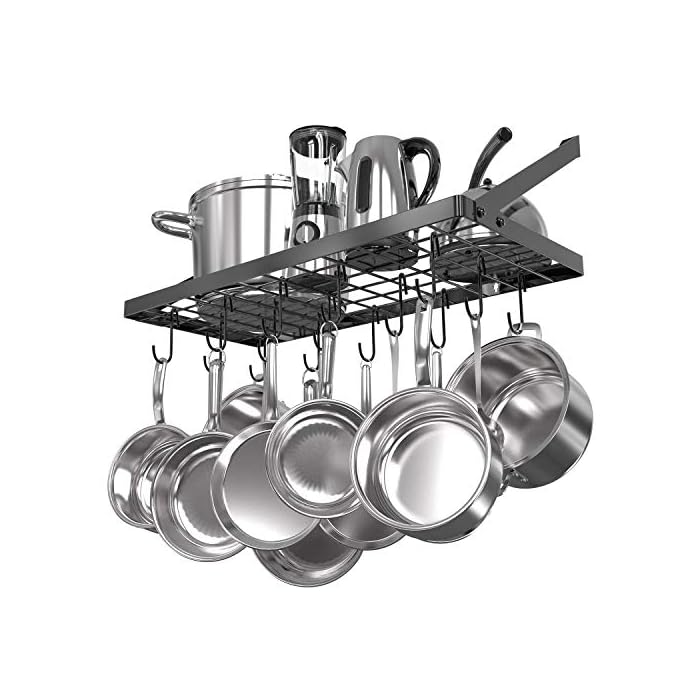 Vdomus Pot Rack Wall Mounted, Hanging Pot Rack, Cookware Organizer, Square Grid Kitchen Storage Pot and Pan Organizer with 15 Hooks, Ideal for Pans, Utensils, Cookware (black)