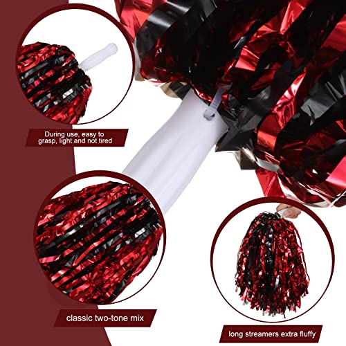 24 Pcs Pom Poms Cheerleading Cheerleader Pom Poms Spirited Cheer Pom Poms Cheerleader Pom Poms Baton Handle Metallic Foil Fun Pom Poms For Sports Team Party Dance (Black, Red) #TOP2