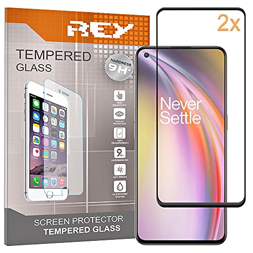 REY 2X Protector de Pantalla 3D para ONEPLUS Nord CE 5G - Nord 2 5G, Negro, Protección Completa, 3D / 4D / 5D