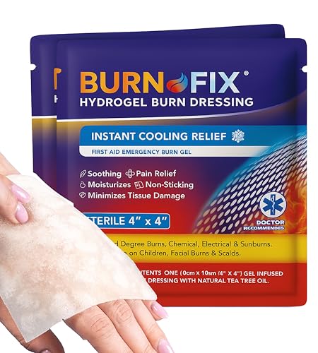 BurnFix Hydrogel Burn Dressings 2-Pack – 4×4″ Sterile Gel-Infused Foam Patches for 1st & 2nd Degree Burns, Sunburns & Scalds | Instant Cooling Relief & Fast-Healing Non-Stick First Aid Essential (2)