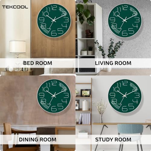 Image of TEKCOOL Plastic Digital Wall Clock 12 inch Silent Quartz Decorative Non-Ticking Classic Clock Battery Operated Round Easy to Read for Room /Home /Kitchen /Bedroom /Office /School-(Green White)'