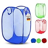 Instinktive-Oase® Faltbarer Wäschekorb aus Mesh 65L – Pop-Up Wäschesammler klappbar & platzsparend – Leichter Aufbewahrungskorb mit Tragegriffen für Haushalt, Bad, Camping, Reisen & vieles mehr (Blau)
