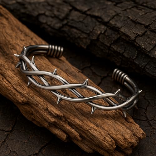 TURTLEDOVE Gothic Thorn Cuff Bracelet, Punk Barbed Wire Bangle, Stainless Steel Twisted Jewelry4