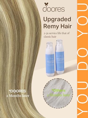 Image of DOORES Sew in Hair Extensions, 20 Inch 120g Light Brown Highlighted Medium Blonde, Invisible Straight Hair Extensions