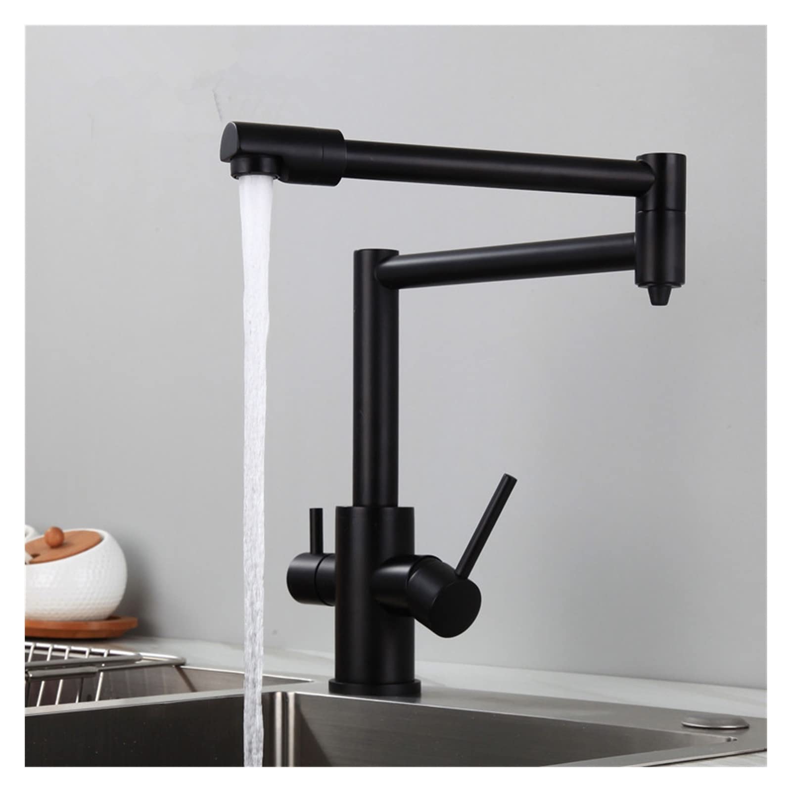 Mooilko Nero Black Kitchen Faucet Solid Brass Crane Kitchen Deck Mounted Water Filter Tap Three-Way Sink Mixer 3 Way Foldable Nickel Brushed Easy To Install(Nero)