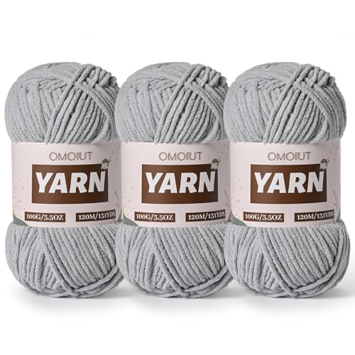 Image of 3 Packs Plush Chenille Chunky Crochet Yarn - Baby Yarn for Crocheting Soft - Velvet Yarns Knitting for Blankets Crafts - Fluffy Amigurumi Yarns 300g / 393yd (3 Grayish)