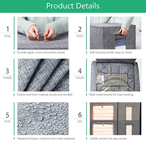 Douzi 2 Pack Large Capacity Clothes Storage Organizer, Foldable Steel Frame Storage Bins, Perfect for Comforters Bedding - Image 3