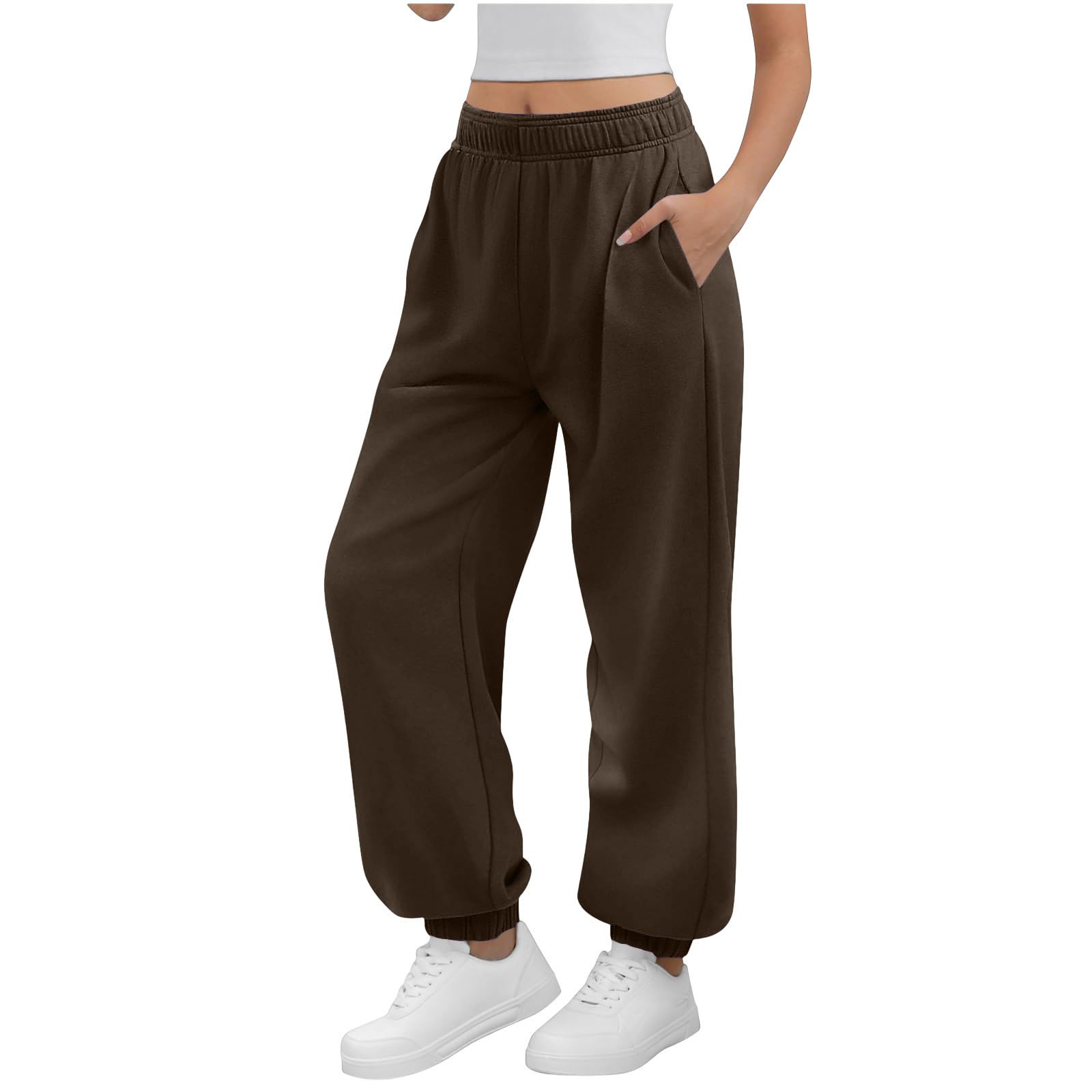 Yourumao Jogging Bottoms for Women Sweatpants Baggy Joggers Lounge Pants Tracksuit Bottoms Elasticated Waist Trousers Brown M