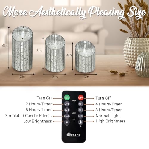 Image of LEDHOLYT Rechargeable Flameless Candle, Flickering LED Pillar Glass Fake Candle with Remote and Timer, Built-in Battery Real Wax Electronic Candle for Room Decoration, Set of 3