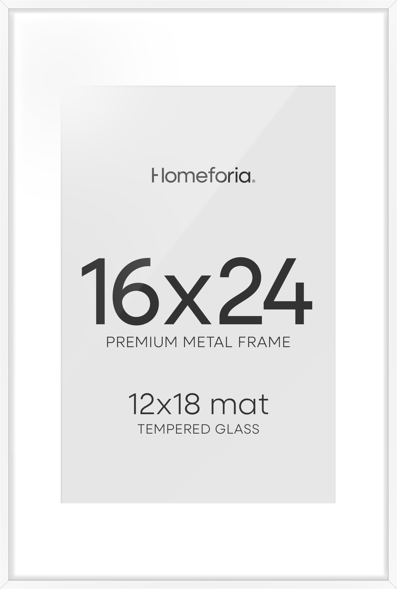 Homeforia 16 x 24 Picture Frame White, High End Metal 24x16 Poster Frame, 16 x 24 White Frames Matted to 12 by 18 inch Print, 24by16 Thin Frame with Mat 12x18 Photo, Tempered Glass, Wall Kit, Set of 2