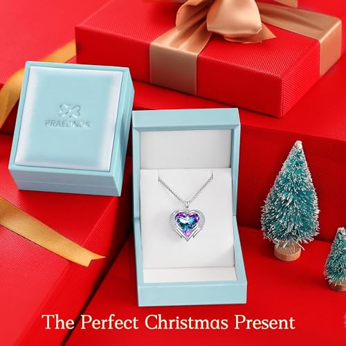 Praelinos Angel Wing Heart Necklaces for Women White Gold Plated Silver Tone Pendant Necklaces 5A Cubic Zirconia Necklace Austria Crystal Mother's Day Birthday Jewellery Gifts for Mom Girlfriend Wife Her - Image 7