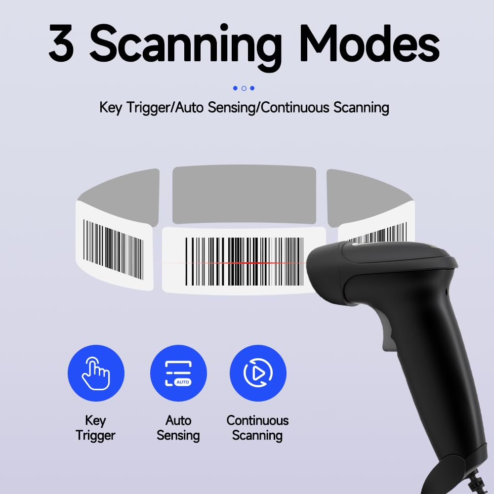 YANZEO Scanner di codici a barre 1D 2D con supporto regolabile, scanner di codice QR, lettore di codici a barre portatile USB con sensore di immagine CMOS e rilevamento automatico dello schermo