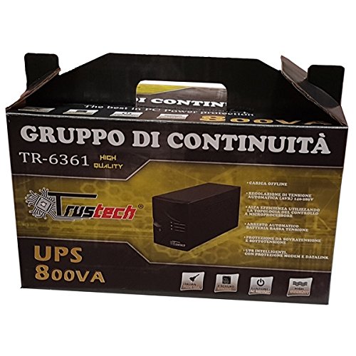 GRUPPO DI CONTINUITA' UPS 800VA PER PC MONITOR 2 PRESE STABILIZZATORE TENSIONE
