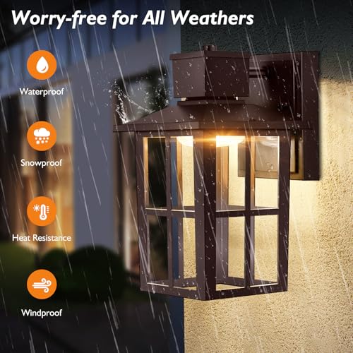 Image of Brightever Outdoor Wall Light Fixture, LED Exterior Wall Lantern Waterproof, 10W 800LM High Brightness, 3000K /4000K /6500K Selectable Brown Patio Wall Lights for House 1 Pack