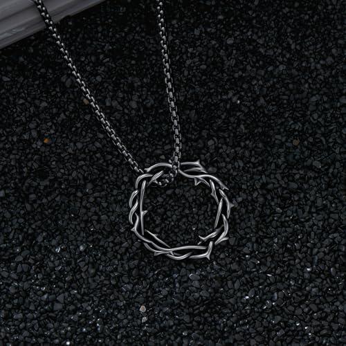 Crown of Thorns Necklace for Men 925 Sterling Silver Cross Necklace Pendant Religious Christian Jewelry Christmas Gifts for Men4